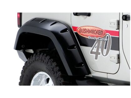 Bushwacker 10044-02 Black Max Coverage Pocket/Rivet Style Smooth Finish Rear Fender Flares with Extended Coverage for 2007-2018 Jeep Wrangler JK Unlimited 4-Door