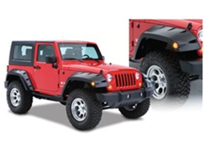 Bushwacker 10045-02 Black Max Coverage Pocket/Rivet Style Smooth Finish Front Fender Flares with Extended Coverage for 2007-2018 Jeep Wrangler JK