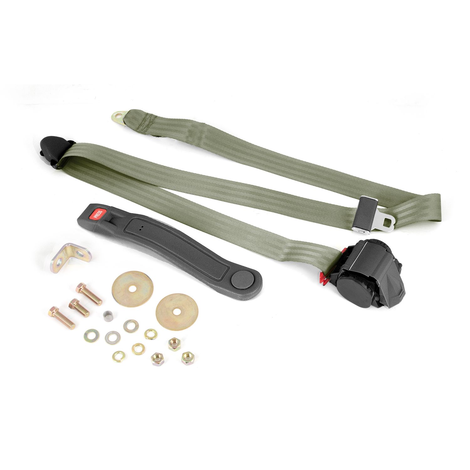 3-Point Seat Belt, Olive, Retractable, Universal 1 3-Point Seat Belt, Olive, Retractable, Universal