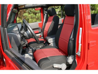 Neoprene Front Seat Covers, Black/Red; 07-10 Jeep Wrangler JK