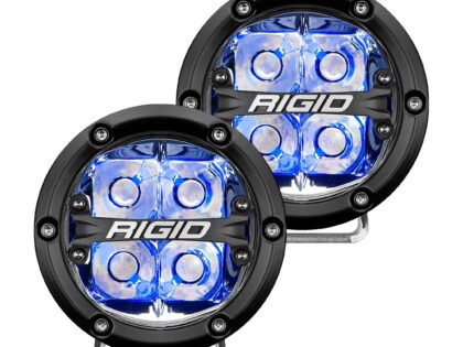 RIGID 360-Series 4 Inch Round LED Off-Road Light, Spot Beam Pattern for High Speeds, Blue Backlight, Pair