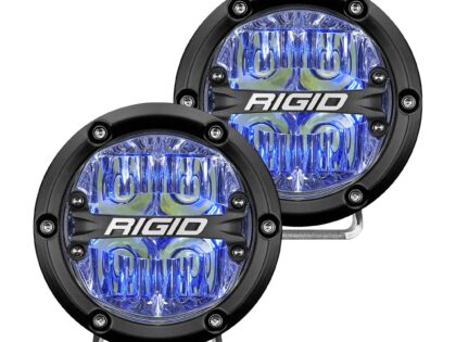 RIGID 360-Series 4 Inch Round LED Off-Road Light, Drive Beam Pattern for Moderate Speeds, Blue Backlight, Pair